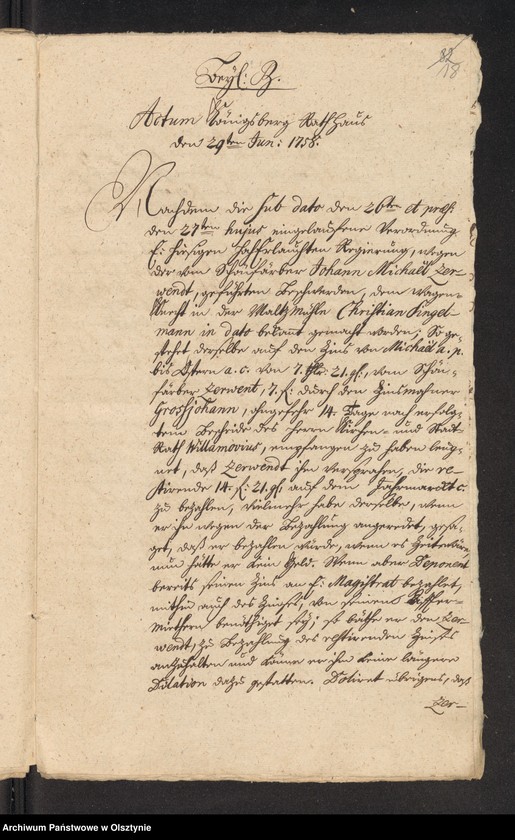 image.from.unit.number "In S. [Sachen] des Kunst=Waid und Schön=Färbers Johann Michael Zerwendt in pto: Emigrantionis"