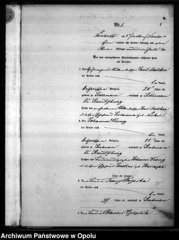 Obraz 4 z jednostki "Heiraths-Neben-Register Kuhnau 1874"
