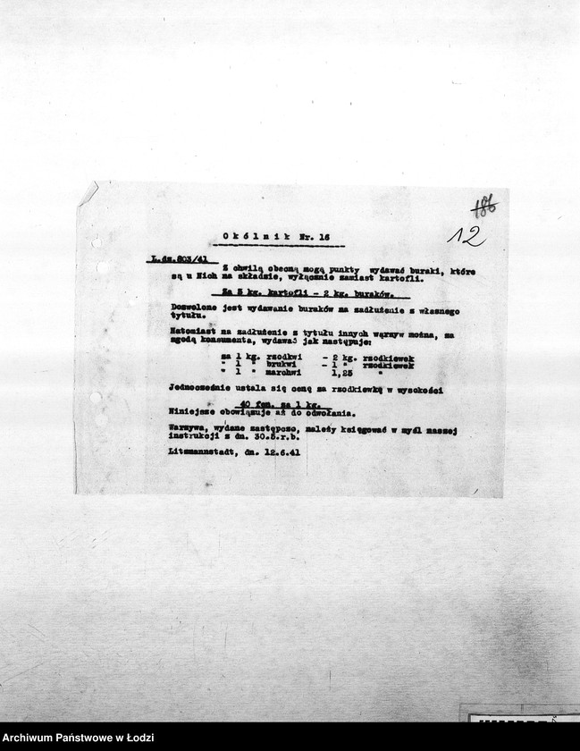 Obraz 15 z jednostki "[Okólniki różnych wydziałów i oddziałów (warzyw, kart, kuchni, mleczarni itd.) przesyłane do PSŻ]"