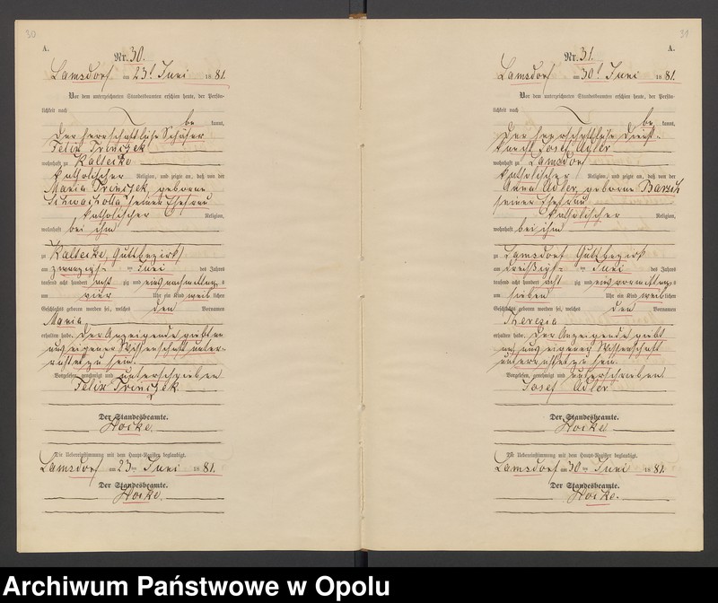image.from.unit.number "Geburts-Neben-Register des Standesamts Lamsdorf No 15 pro 1881"