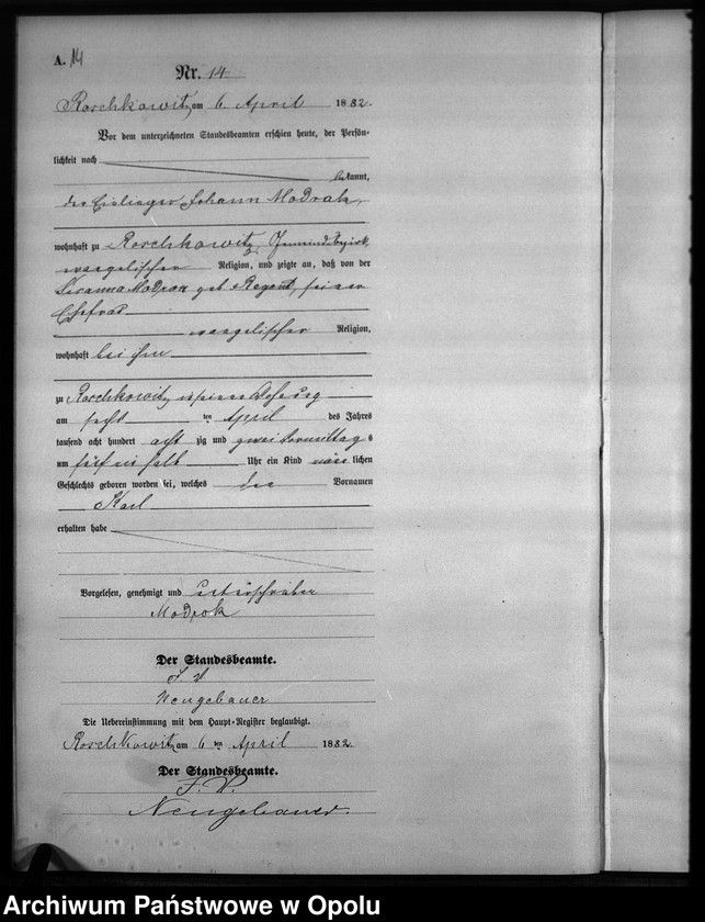 image.from.unit.number "Geburts-Neben-Register Standesamts Roschkowitz pro 1882"