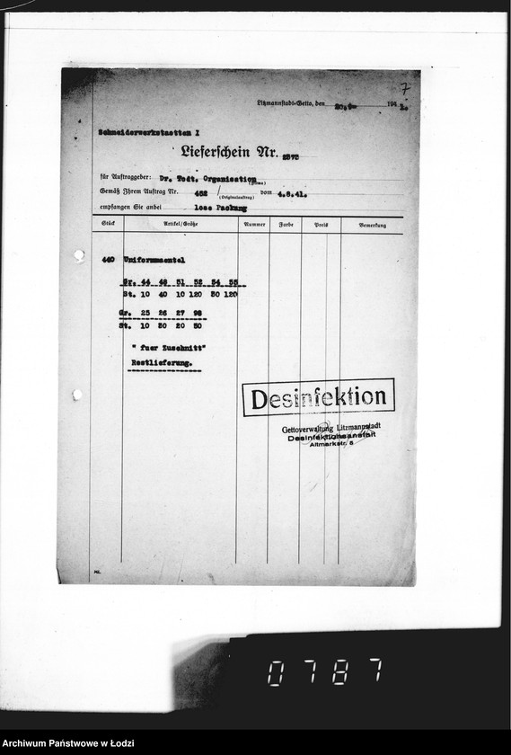 Obraz 11 z jednostki "[Dowody dostawy umundurowania dla firmy O.dr Todt Organisation"