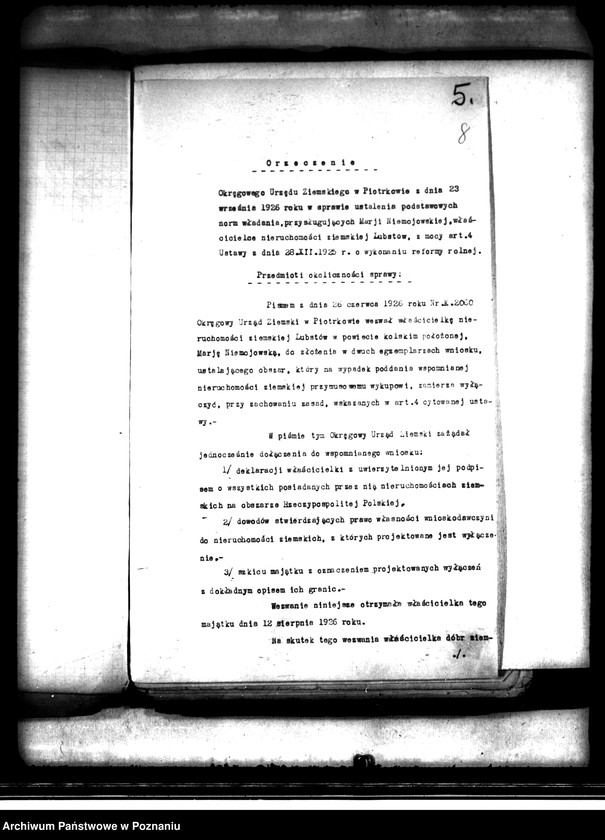 image.from.unit.number "Wyłączenie z art.4,5 ustawy o wykonaniu reformy rolnej z 28 XII 1925 r. miejscowości Lubstów, Nacięcie, Nowa Wieś-Sycowo, Leśniewo, Wielki Bór, osady we wsi Grondy, osady we wsi Lubstówek /Koło/"