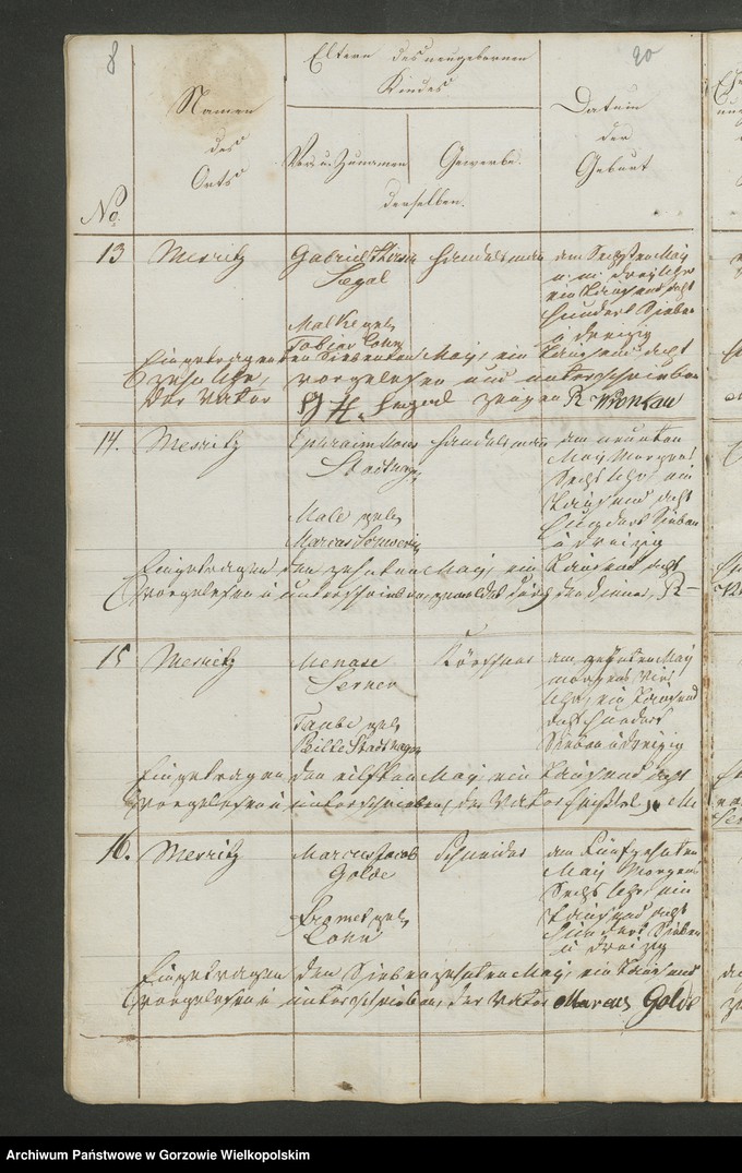 Obraz 11 z jednostki "Personenstandsregister der israelitischen Corporation zu Meseritz von Jahre 1837"