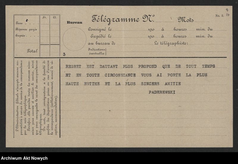 image.from.unit.number "Korfanty Wojciech; Załączniki: a) telegram I. J. Padewskiego do W. Witosa; b) zaproszenie, dotyczy "Rzeczypospolitej"; L.23 (odpowiedzi - rękopisy, maszynopisy)"
