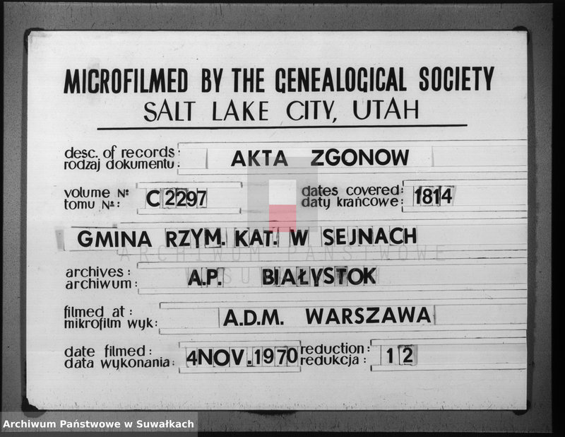 image.from.unit.number "Księga aktów stanu cywilnego zeszłych w gminie seyneńskiey na rok 1814"