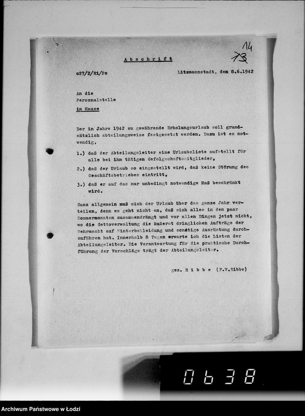 Obraz 19 z jednostki "Anordnungen und Umläufe an alle Abteilungsleiten Getto-Verwaltung"