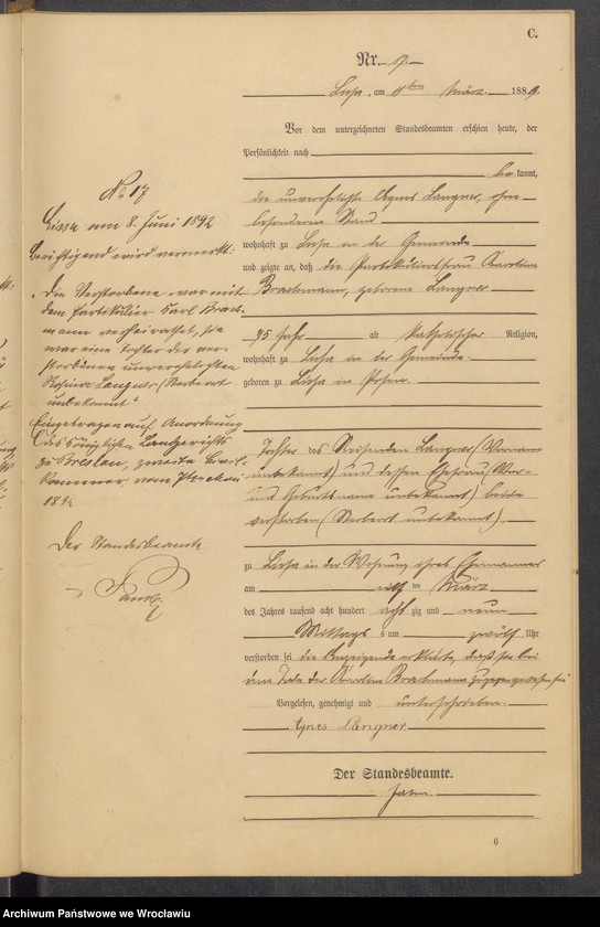 image.from.unit.number "Księga zgonów Leśnica (Deutsch Lissa) 1889"