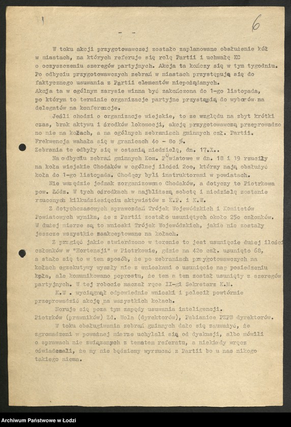 Obraz 7 z jednostki "Sprawozdania z [przygotowań i przebiegu] akcji oczyszczenia szeregów partyjnych"