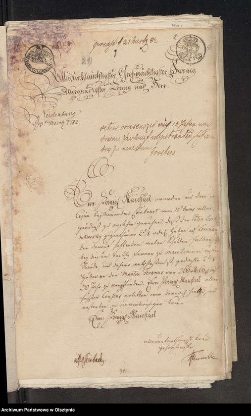 image.from.unit.number "Besitz Veränerung bey denen 2 5/8 Huben in Lomnau [Łomno] H. [Haupt] Amts Neidenburg [Nidzica] Leschnikowski Peter, Ferarius Martin,v. [von] Burski Mathias, v. [ von] Leschnikowskische Erben, v. [von] Komorowska Frantisca vereh. [vereheliche] geb. [geborene] Krajewska"