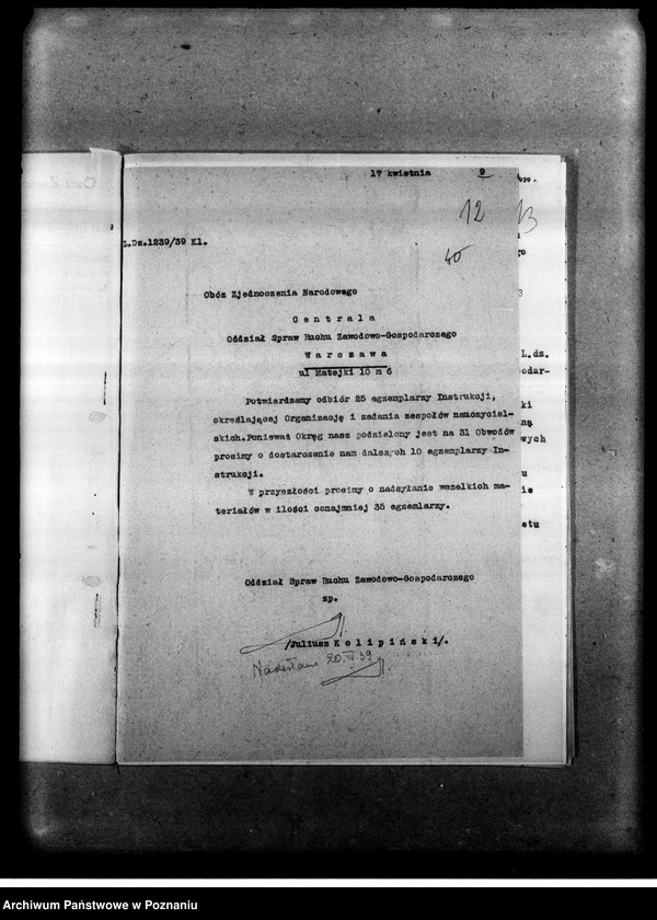 Obraz 15 z jednostki "Pisma okólne, instrukcje oraz korespondencja dotycząca organizacji i zadań zespołów nauczycielskich Obozu Zjednoczenia Narodowego. Listy obecnych na odprawach delegatów w/w sprawie"