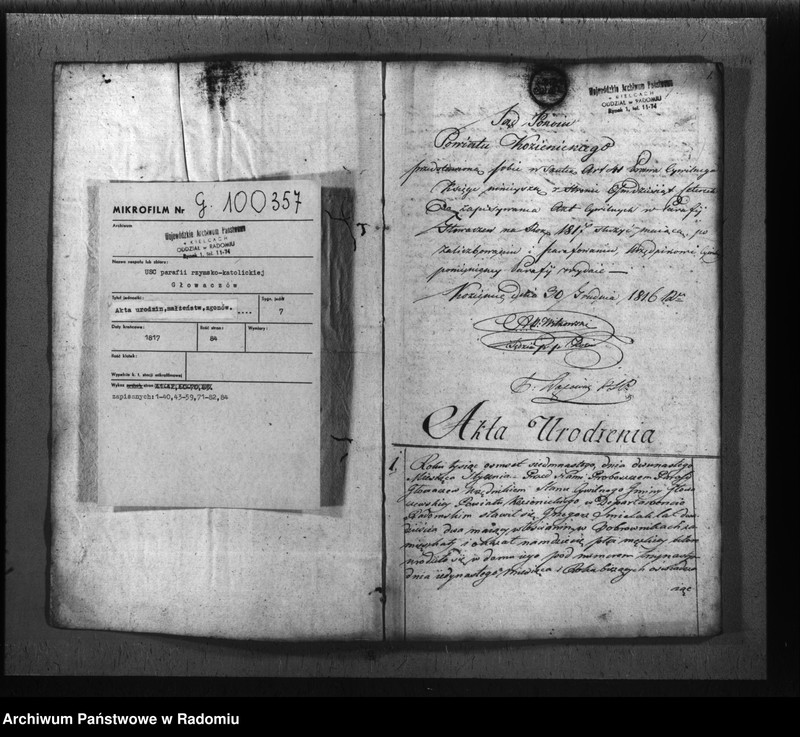 image.from.unit.number "Księga urzędnika stanu cywilnego gminy Głowaczowskiey z roku 1817"