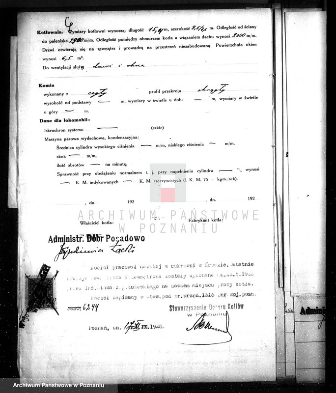 Obraz 10 z jednostki "Gorzelnia rolnicza maj. Lwówek, własność St. Łąskiego nr woj. kotła 6244"