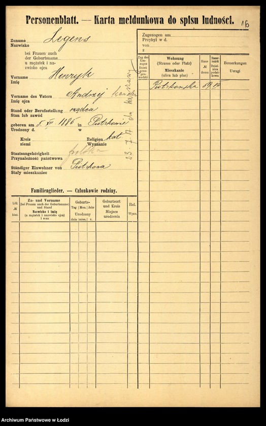 Obraz 18 z jednostki "[Spis ludności Łodzi] Legart - Lemke"