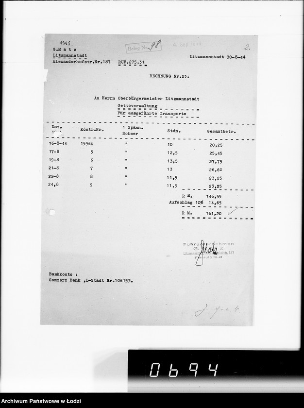 Obraz 7 z jednostki "G.Matz [rachunki za dostawy towarów dla Getta]"