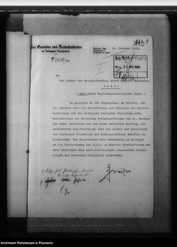 Obraz 8 z jednostki "Zarządzenia, wytyczne i korespondencja w sprawach ogólnych niemieckiej listy narodowej"