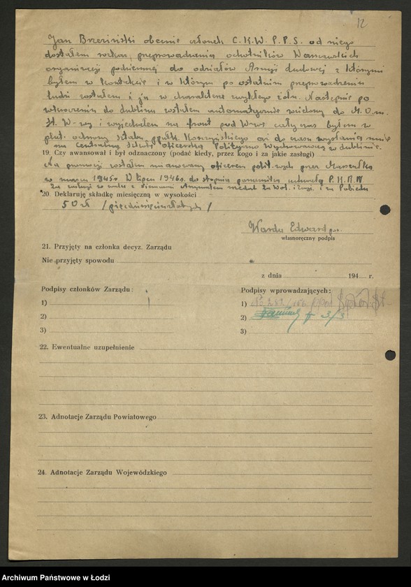 Obraz 13 z jednostki "Związek Uczestników Walki Zbrojnej o Niepodległość i Demokrację; deklaracje [członkowskie], wnioski odznaczeniowe"