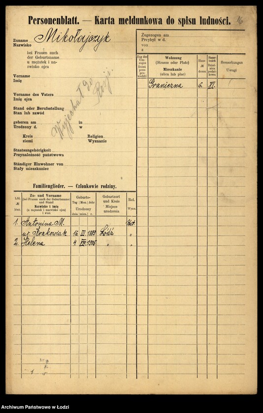 Obraz 18 z jednostki "[Spis ludności Łodzi] Mikler - Mikołajczyk"