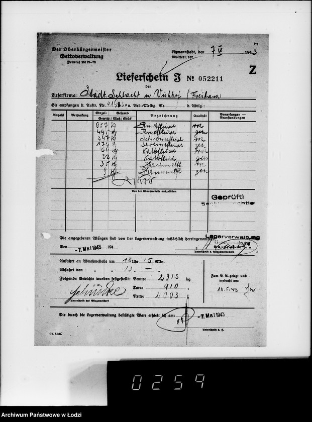 Obraz 9 z jednostki "Lebensmitteleinkauf. Aufträge, [Lieferscheinen und Rechnungen] 19781-19830 [Dostawa artykułów pierwszej potrzeby do Getta]"