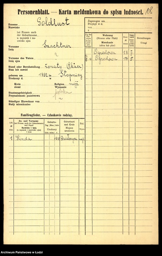 Obraz 20 z jednostki "[Spis ludności Łodzi] Goldlewicz - Goldring"