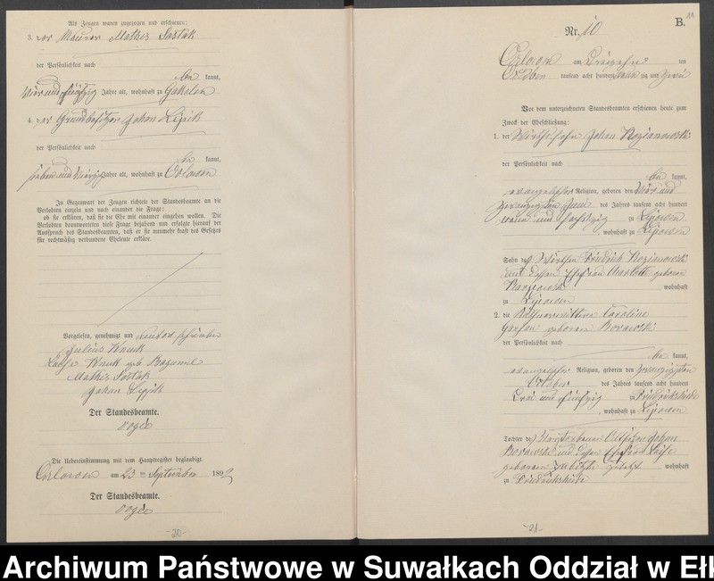 image.from.unit.number "Heiraths-Neben-Register des Preussischen Standes-Amtes Orlowen Kreis Loetzen für das Jahr 1892"