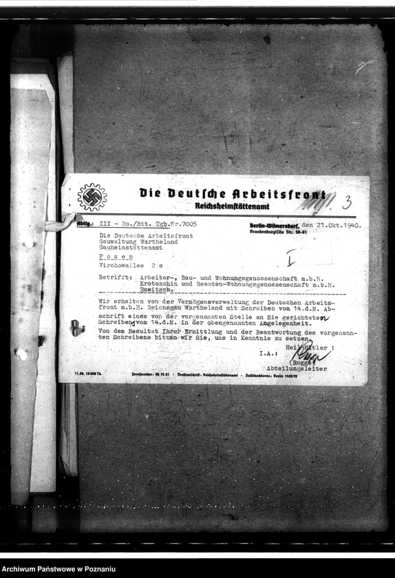 Obraz 7 z jednostki "Verwaltung des Wohnungsbesitzes ehemals polnischer Wohnungsunternehmen. Gründung der Kreiswohnungsgesellschaften"