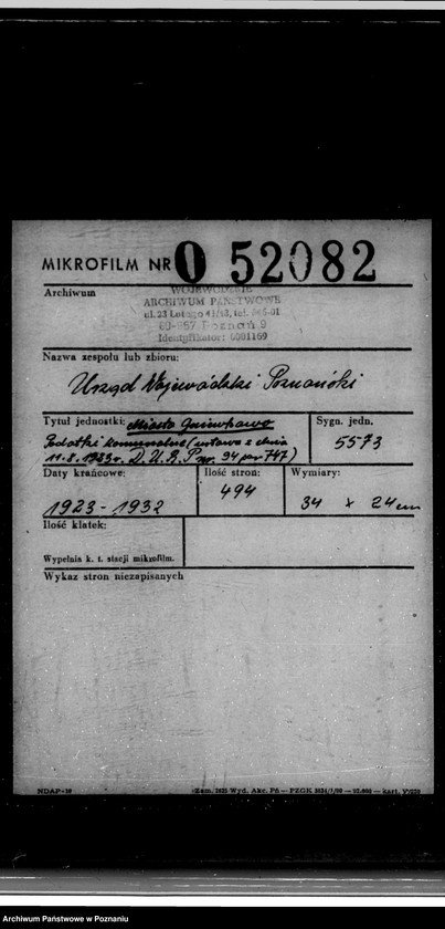 Obraz 2 z jednostki "Miasto Gniewkowo Podatki komunalne /ustawa z dnia 11.8.1923 Dz. URP nr 94 poz. 747/"