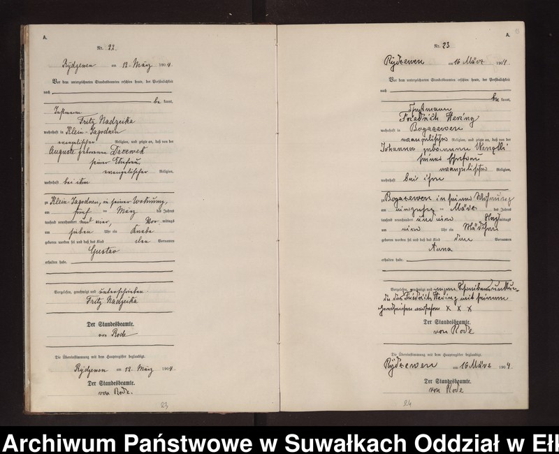 image.from.unit.number "Geburts-Neben-Register des Preussischen Standes-Amtes Rydzewen Kreis Lötzen"