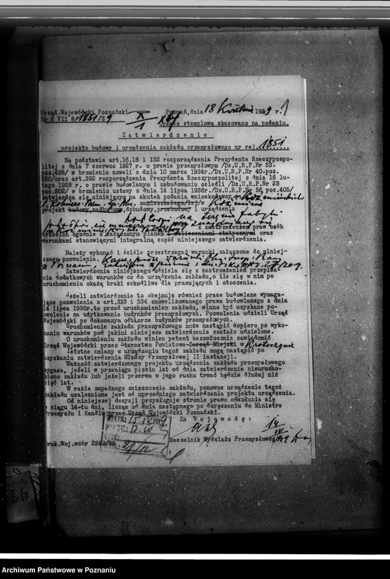 image.from.unit.number "Zatwierdzenie projektu budowy i urządzenia zakładu przemysłowego /Fabryki Płatków Ziemniaczanych i tartaku/ w Koźminie własność Koźmińskie Zakłady Rolniczo-Przemysłowe Spółka Akcyjna"