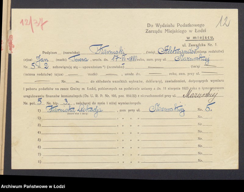 image.from.unit.number "Księga inwentarzowa nieruchomości m. Łodzi ul. Mazurska"