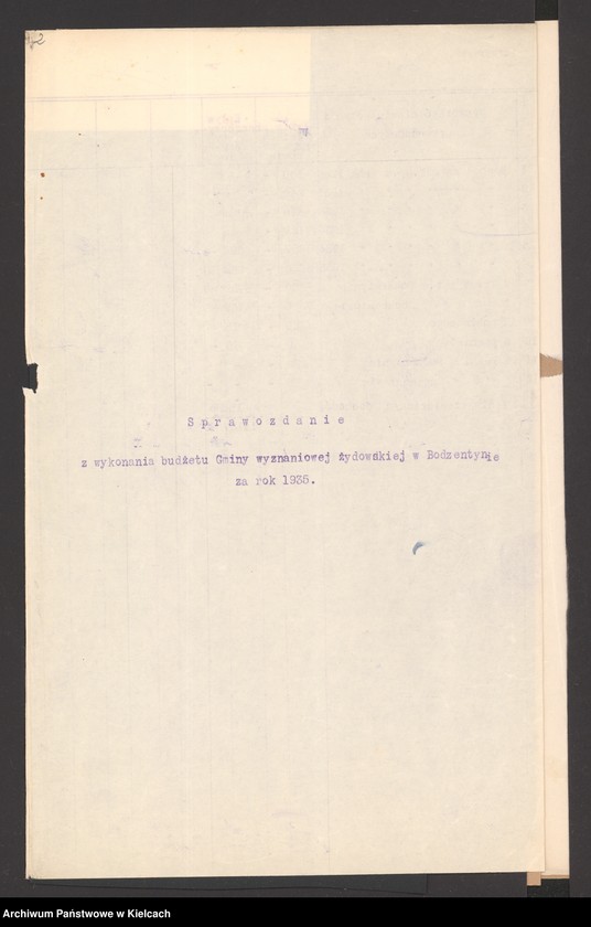 image.from.unit.number "Sprawozdanie z wykonania budżetu za 1935 r gminy wyznaniowej żydowskiej w Bodzentynie"