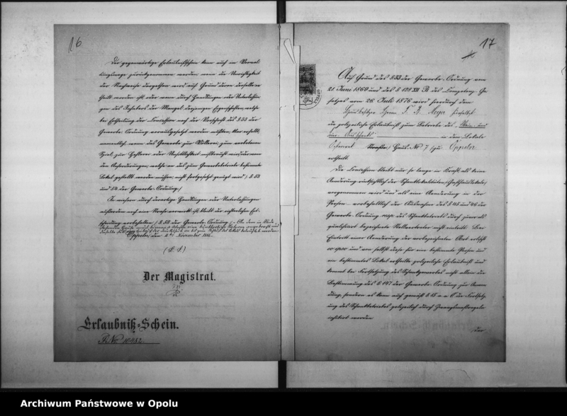 Obraz 16 z jednostki "Acta des Magistrats zu Oppeln betreffend den Wein - Bier - Ausschank im Hause No 7 Ostrowek durch F.B. Meyer Vol. I"