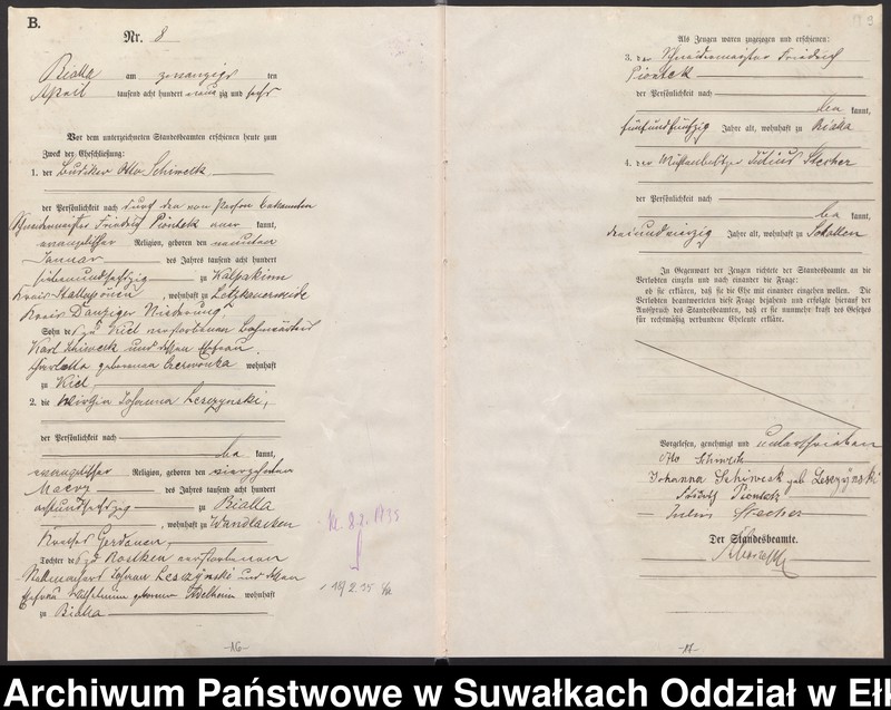 image.from.unit.number "Heiraths-Haupt-Register des Königlichen Preussischen Standes-Amtes Bialla Kreis Johannisburg"