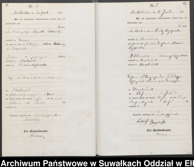 image.from.unit.number "Sterbe-Haupt-Register des Königlich Preussischen Standes-Amtes Forstrevier Nicolaiken Kreis Sensburg für das Jahr 1885[do 1887]"
