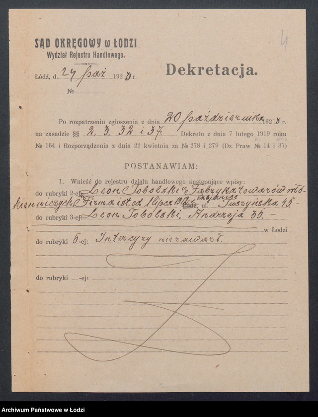 Obraz 6 z jednostki "Tobolski Leon- fabryka towarów włókienniczych"