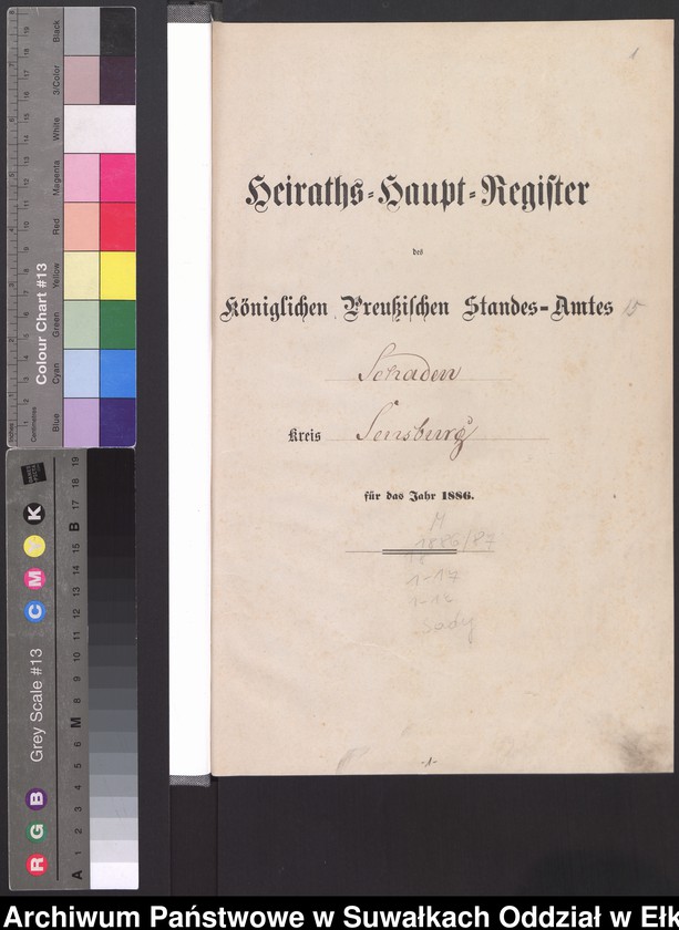 image.from.unit.number "Heiraths-Haupt-Register des Königlich Preussischen Standes-Amtes Schaden Kreis Sensburg"