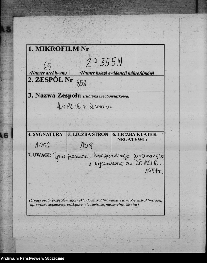 image.from.unit.number "Korespondencja przychodząca i wychodząca do Komitetu Centralnego Polskiej Zjednoczonej Partii Robotniczej"