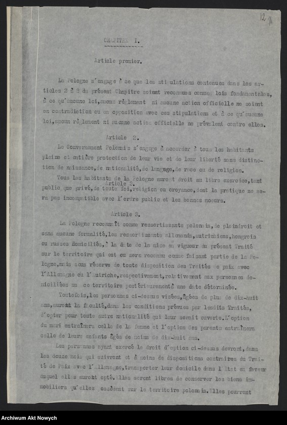 image.from.unit.number "Sprawa mniejszości narodowych w Polsce na Konferencji Pokojowej. Projekty traktatu o mniejszościach. Stanowisko Delegacji Polskiej. Oświadczenia, korespondencja, wycinek prasowy"