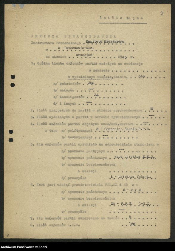 Obraz 9 z jednostki "Ankiety sprawozdawcze instruktora Komitetu Miejskiego Tomaszów Mazowiecki [z załącznikami]"
