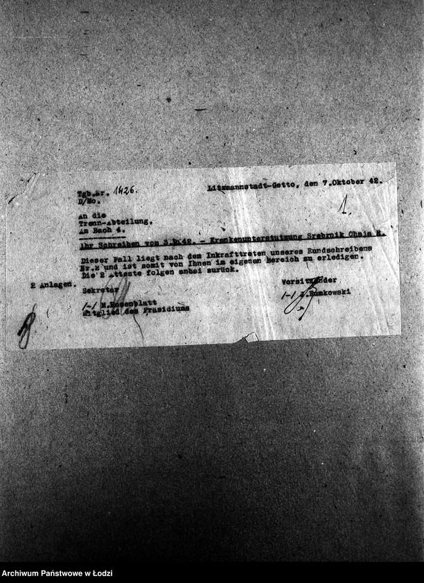 Obraz 4 z jednostki "Trenn-Abteilung. Am Bach 4 [Zasiłki chorobowe dla pracowników, zaświadczenia lekarskie, listy zatrudnionych]"