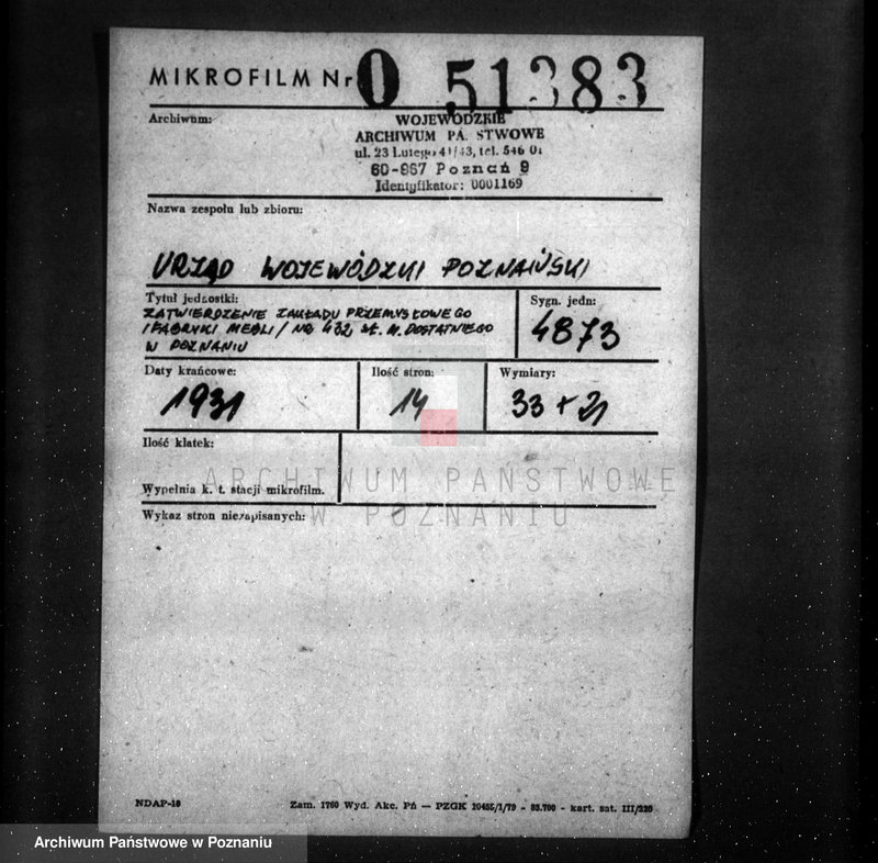 image.from.unit.number "Zatwierdzenie projektu zakładu przemysłowego /fabryki mebli/ nr 432 własność M. Dostatniego w Poznaniu"