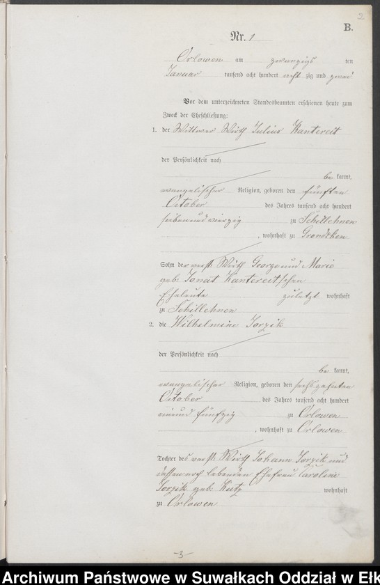 Obraz 5 z jednostki "Heiraths-Neben-Register des Preussischen Standes-Amtes [Orlowen] Kreis [Loetzen] für das Jahr 1882"