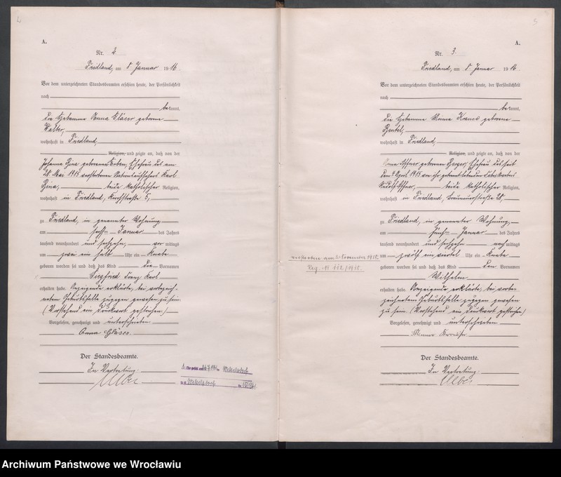 Obraz z jednostki "Geburts Haupt Register Standesamt Friedland 1916"