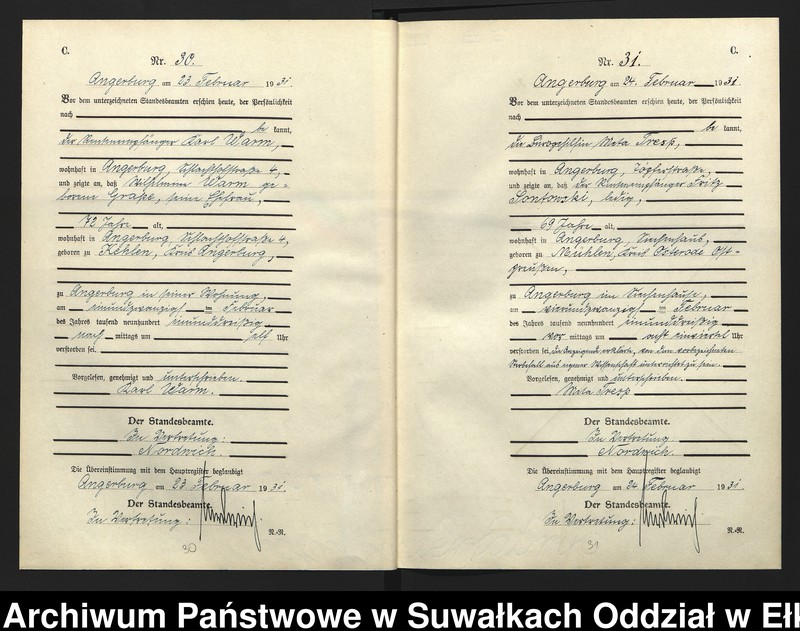 image.from.unit.number "C2. Sterbe - Register (Neben - Register) Standesamt Angerburg Ostpr. einschl. der Standesamtsbezirk Gross Strengeln, Kehlen und Prinowen"