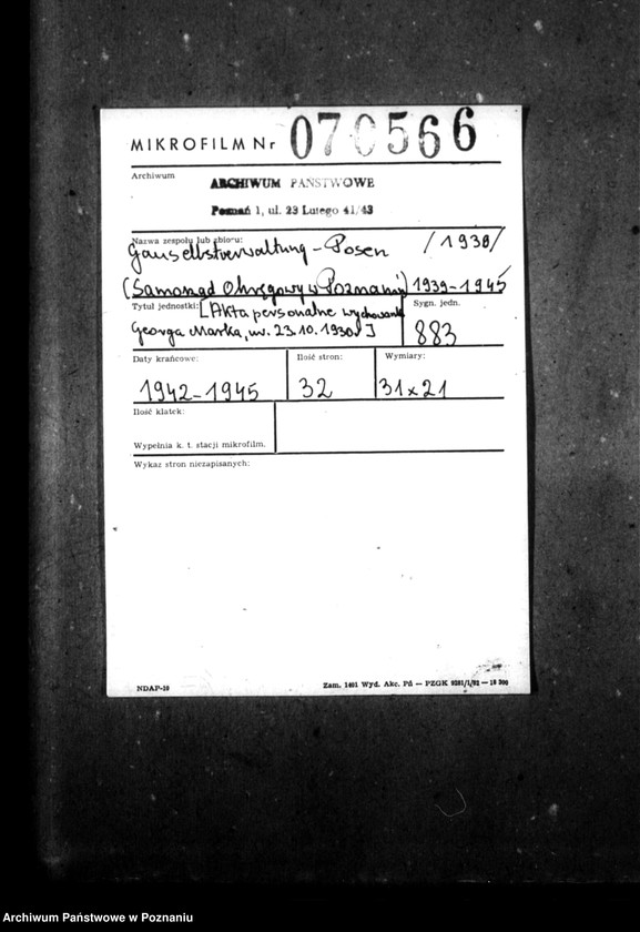 Obraz 2 z jednostki "[Akta personalne wychowanka Georga Marka, ur. 23 X 1930]."