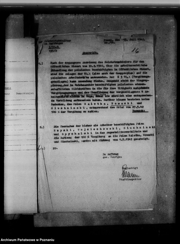 Obraz 20 z jednostki "Personalakten des wissenschaftlichen Angestellten Dr. Josef Nowacki, auch Kaletka, Siuchniński, Rzyski, Wojciechowski und Spychalski"