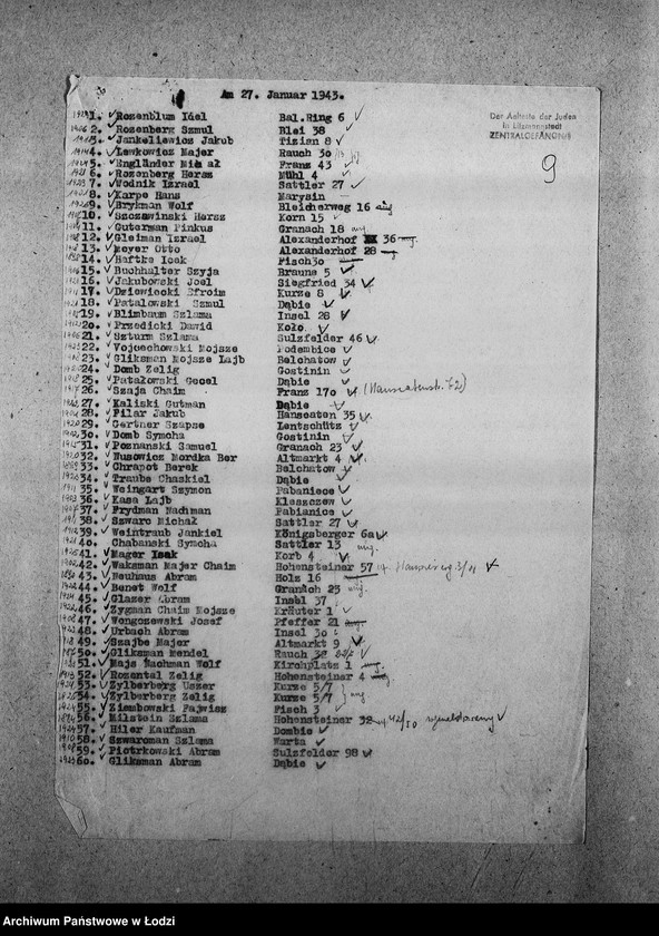 Obraz 12 z jednostki "[Pisma z Wydziału Prezydialnego, z Centralnego Więzienia i Wydziału Pracy zawiadamiające o przyjeżdżających i wyjeżdżających Żydach]"