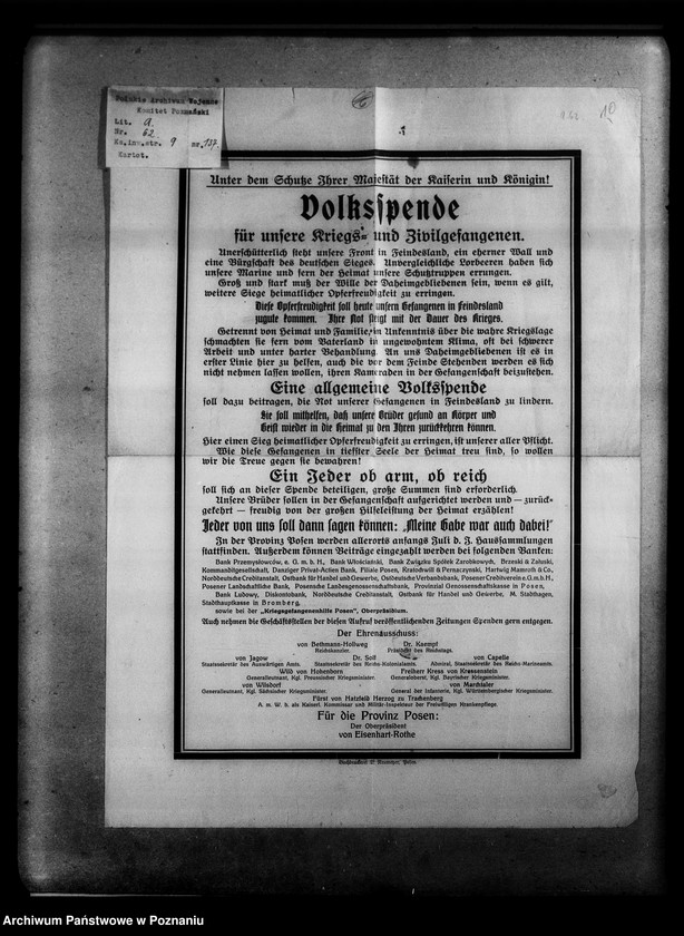 image.from.unit.number "Afisze, druki, odezwy, wycinki prasowe związane z wybuchem wojny i jej przebiegiem, między innymi telegramy: o mobilizacjiz 2 sierpnia 1914 roku i rekwirowaniu pojazdów oraz rozkład jazdy pociągów specjalnych w związku z mobilizacją [język niemiecki.]"