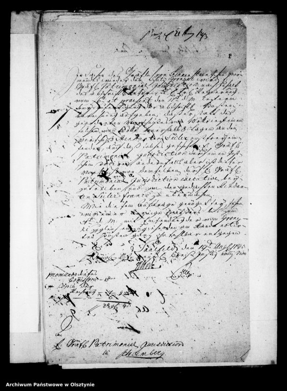 image.from.unit.number "Grf. von Dönhoff als Vormund derer von Finckenstein contra den Schulzen Gronzki in Stradem wegen nicht erfüllter Verflichtungen und Übertretungen"