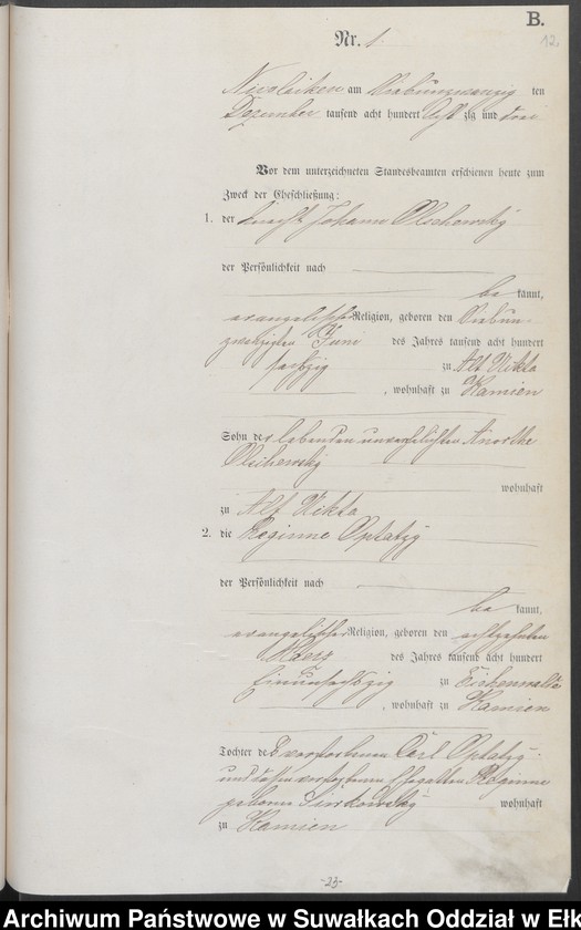 image.from.unit.number "Heiraths-Haupt-Register des Königlich Preussischen Standes-Amtes Forstrevier Nicolaiken Kreis Sensburg für das Jahr 1882[do 1884]"